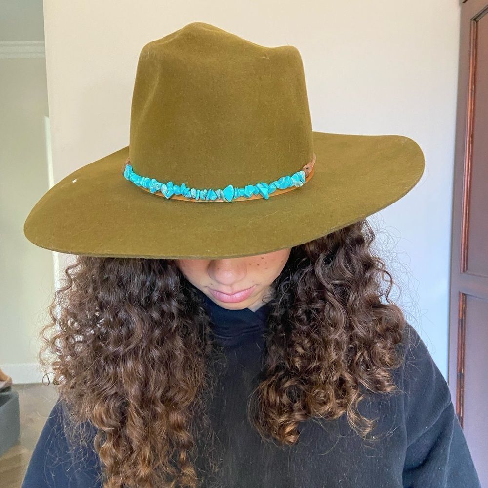 New Free People Montana Turquoise Wrap Felt Hat M - Picture 7 of 11